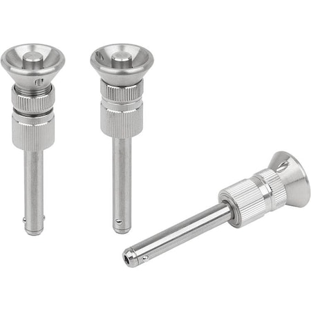 Ball Lock Pin With Mushroom Grip Adjust, D1=12, L=38-50, Stainless Steel, Comp:Stainless Steel